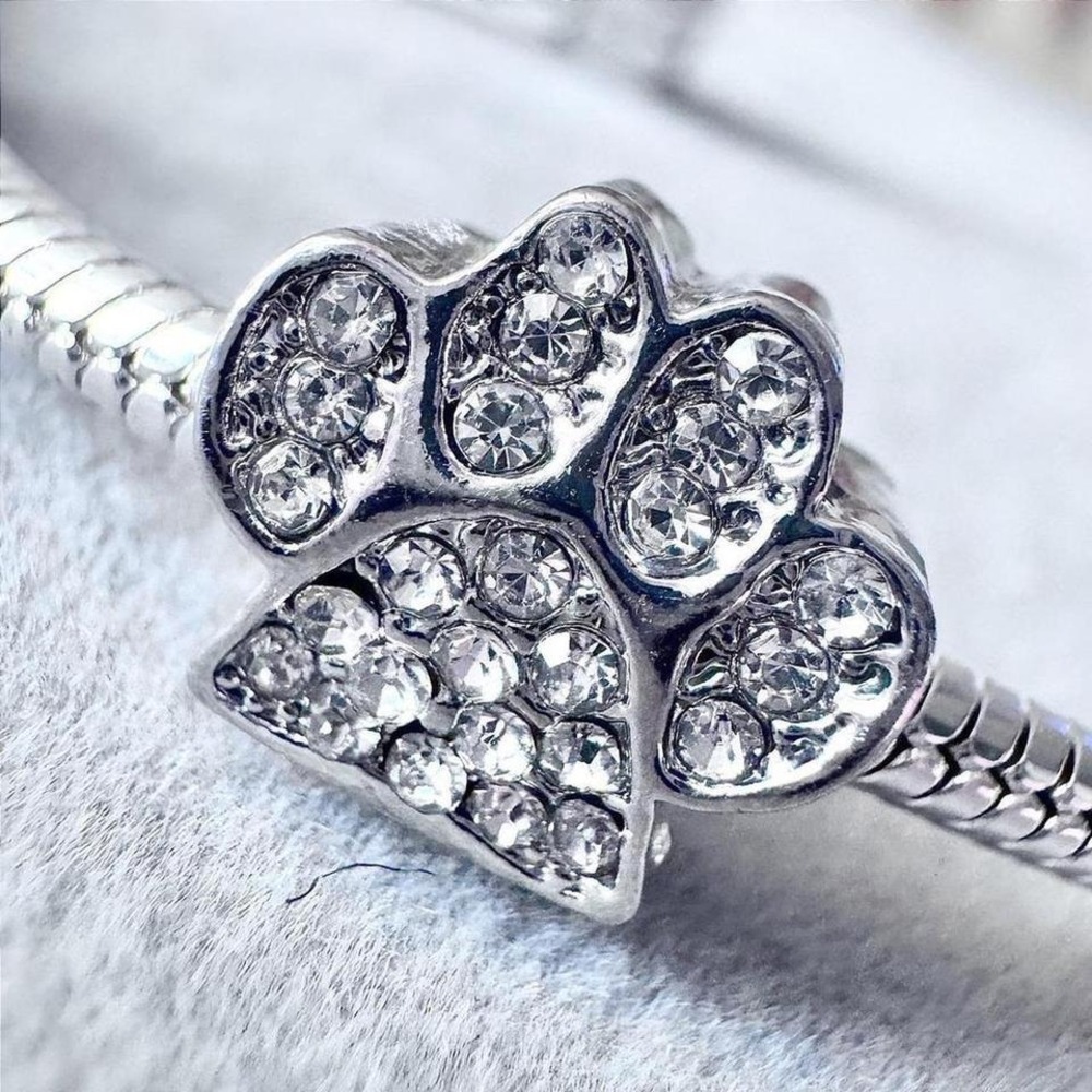 Silver Puppy Paw Print Charm fits PANDORA